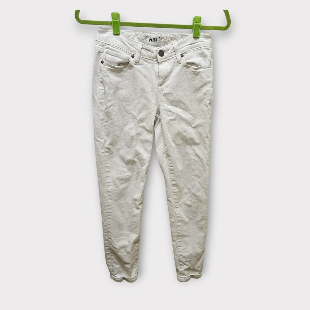 Paige Skyline Crop White Denim Jeans Slim Fit Size 26